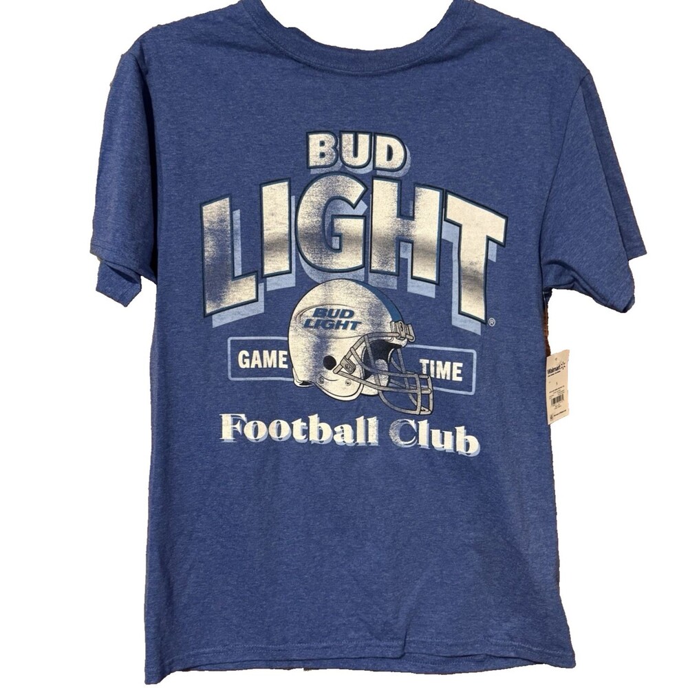 Bud Light Shirt Mens Small S Short Sleeve Blue Football Club Jersey 82 NWT 2024